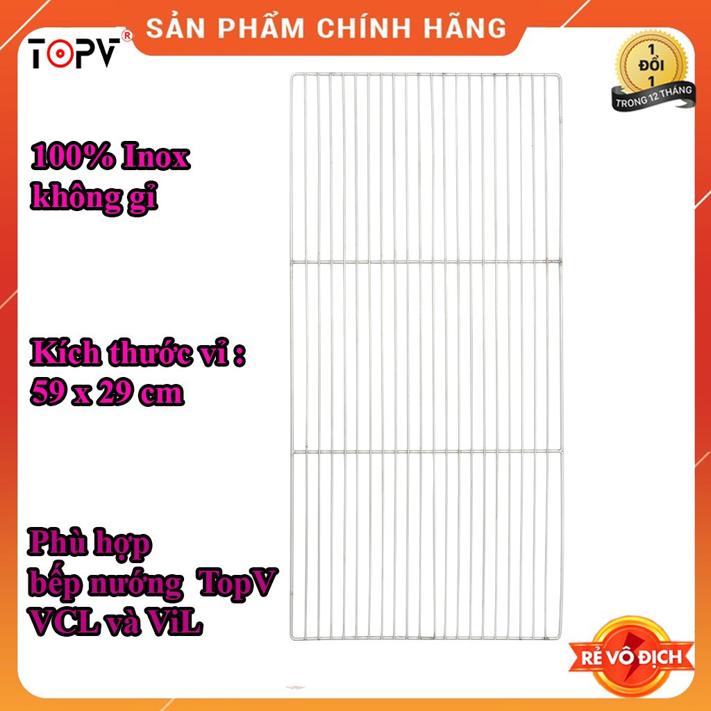 Vỉ nướng inox 44x29cm,phù hợp bếp nướng TopV VCM và ViM, vỉ nướng thịt cao cấp không gỉ, an toàn sức khỏe