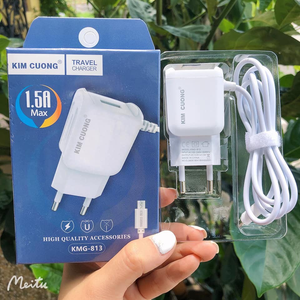 Bộ sạc Kim Cương KMG-813 chân micro USB 1.5A tích hợp thêm cổng sạc phụ USB, chuyên dụng cho samsung oppo