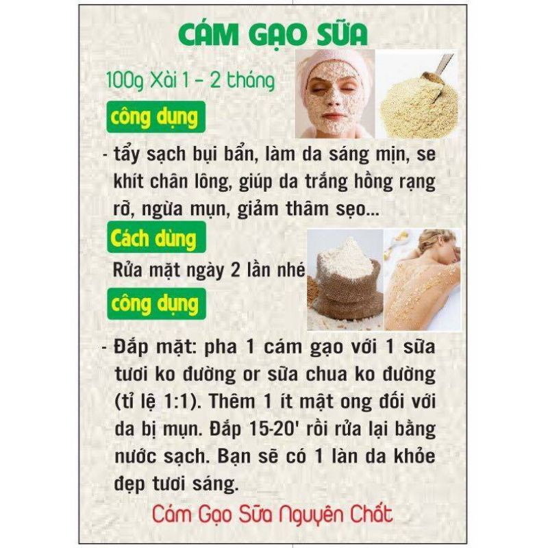 Bột cám gạo sạch nguyên chất 100g - Trắng da, cấp ẩm, mờ thâm sạm