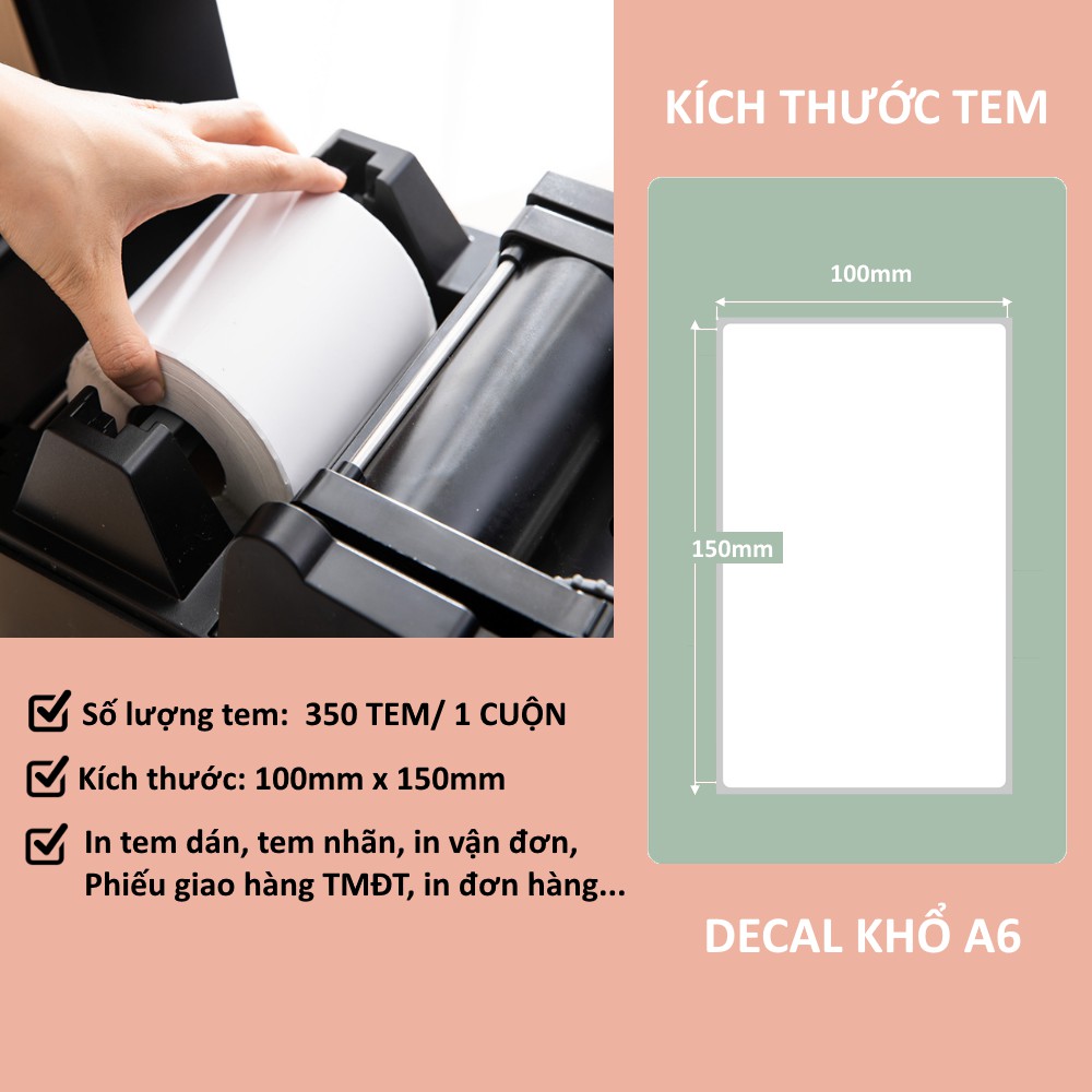 [Mã LIFE50K giảm 10% đơn 200k] Decal Dán A6 In Đơn Shopee, Sàn TMĐT Khổ 100x150mm - 350 Tem/1 Cuộn