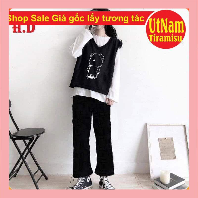 Bộ nữ áo thun dài tay Sweater thu đông + áo gile + quần ống rộng giá sỉ