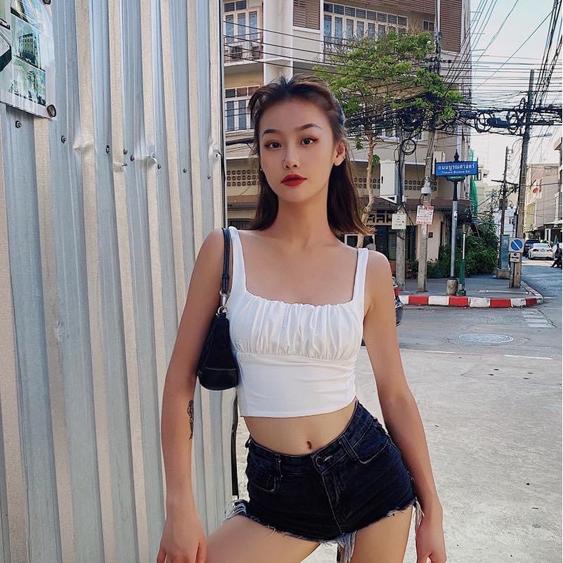 (HÌNH THẬT) Áo 2 Dây Croptop WONNY (TRĂNG)