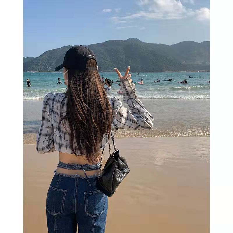 Áo Sơ Mi Tay Dài Dáng Rộng Họa Tiết Kẻ Sọc Trắng Đen Thời Trang Xuân Hè Cho Nữ