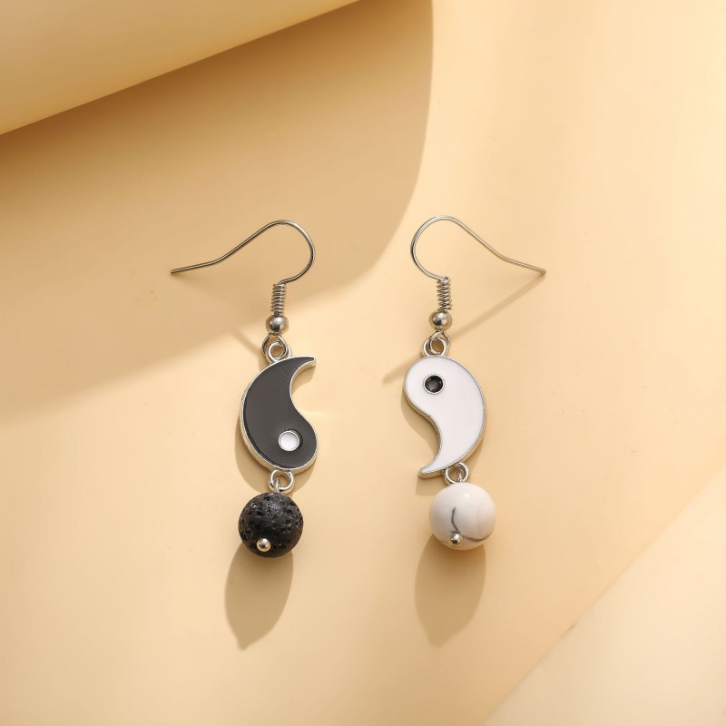 1 Cặp Khuyên Tai Dáng Dài Hình Bát Quái Âm Dương Đính Đá Đơn Giản Phong Cách Cổ Điển Cho Nữ