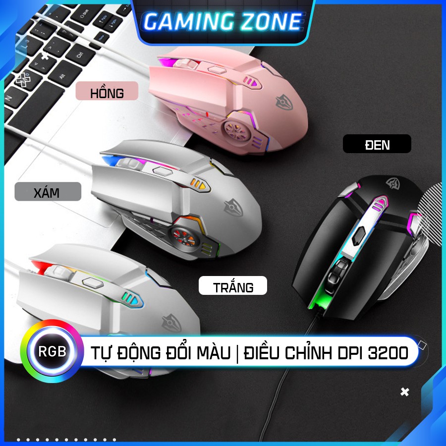 Chuột chơi game có dây 6D PRO LED RGB 7 màu cực đẹp siêu nhạy điều chỉnh DPI