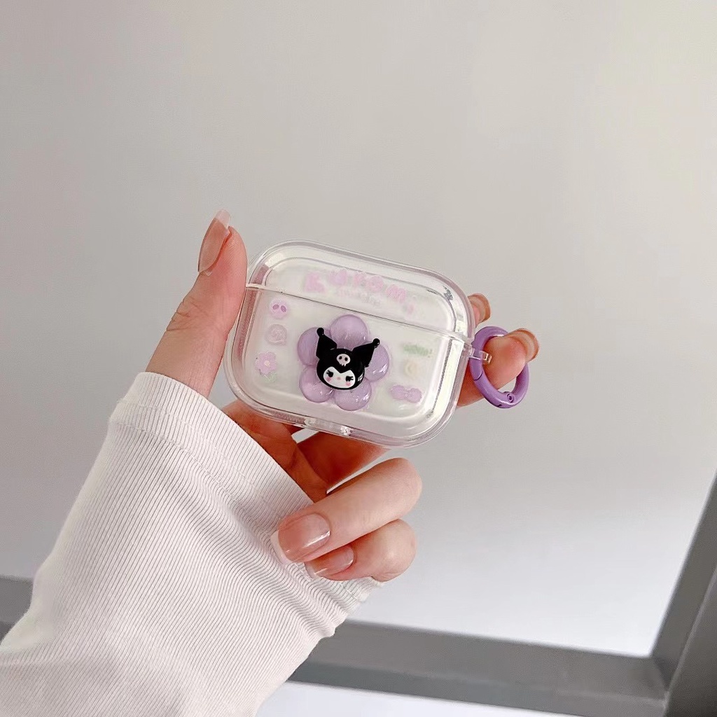 Vỏ Bảo Vệ Hộp Sạc Tai Nghe AirPods 3rd 2021 Pro2 2022 1 2 3 Pro Bằng TPU Trong Suốt Hình Kuromi Màu Tím Kèm Móc Tròn