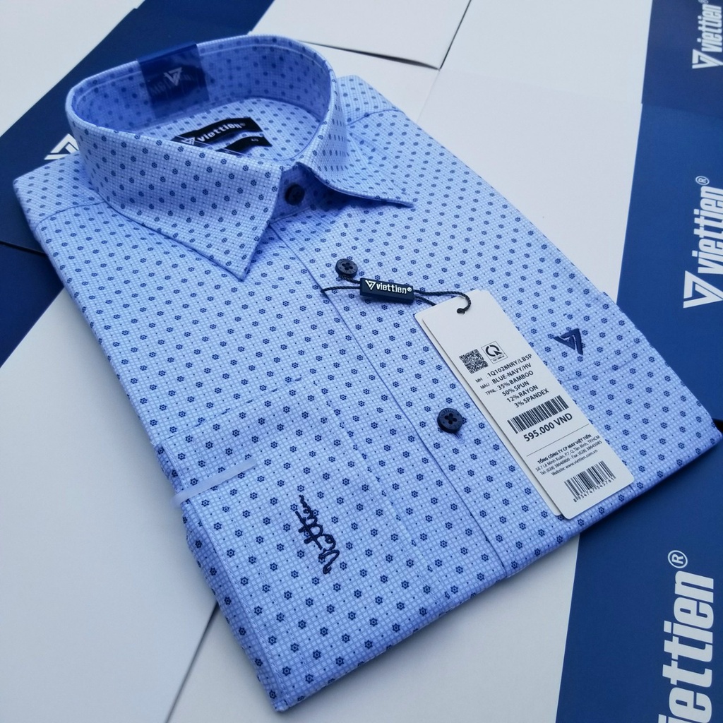Aó sơ mi nam Việt Tiến dài tay mã 1Q1028NRY chính hãng, cao cấp  - form suông REGULAR - tà bầu , họa tiết .SHOP HỨA