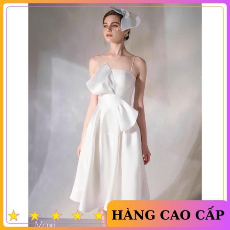 [HÀNG CAO CẤP] Đầm trắng hai dây xoè phi lụa sang trọng dự tiệc dạ hội - MN46 !