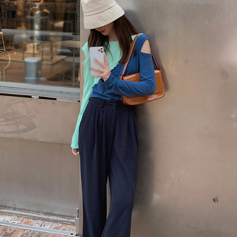 Áo thun tay dài khoét vai phong cách hàn quốc thời trang cá tính cho nữ