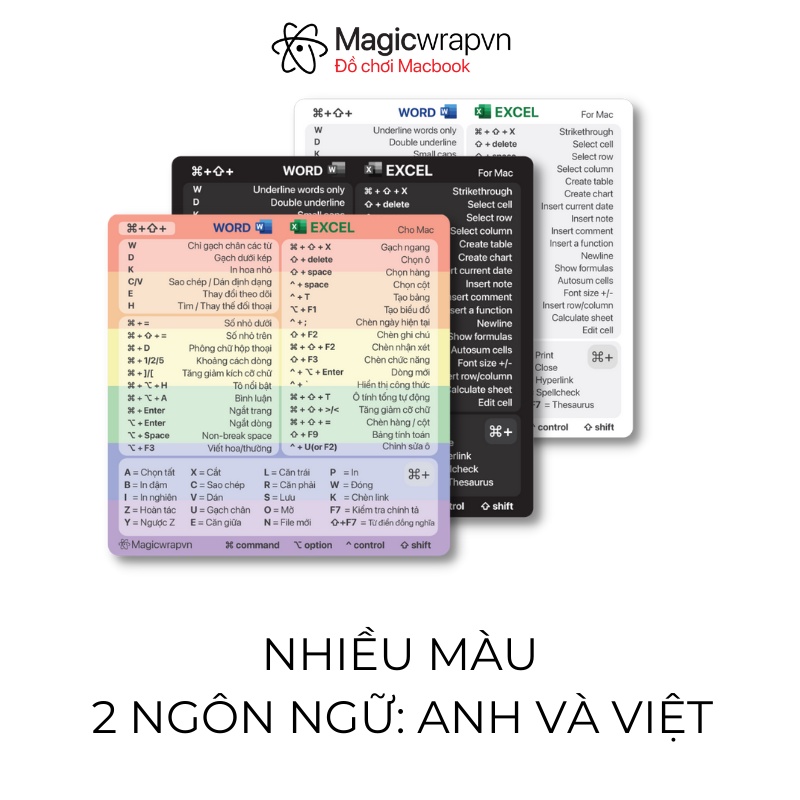 [BẢN MỚI] Dán Phím Tắt Office Word Excel cho Macos, sticker phím tắt, Dành cho macbook [ MAGICWRAPVN ]