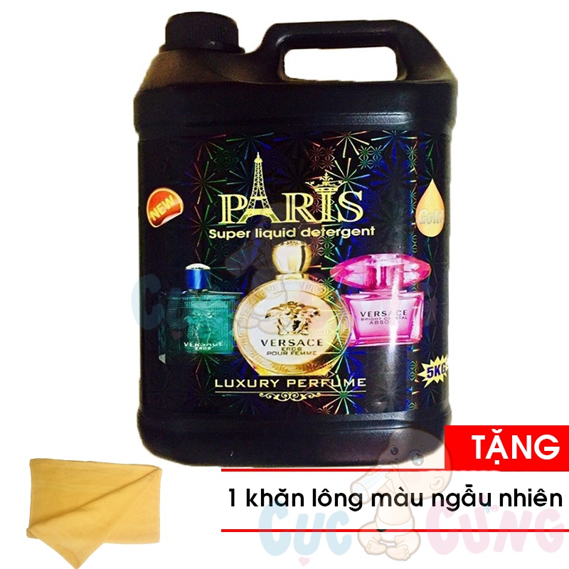 Nước giặt quần áo Thái Lan Paris 5 lít (Đen) cửa trước Tặng 1 khăn tắm cotton 25x40cm siêu mềm màu ngẫu nhiên hương nước