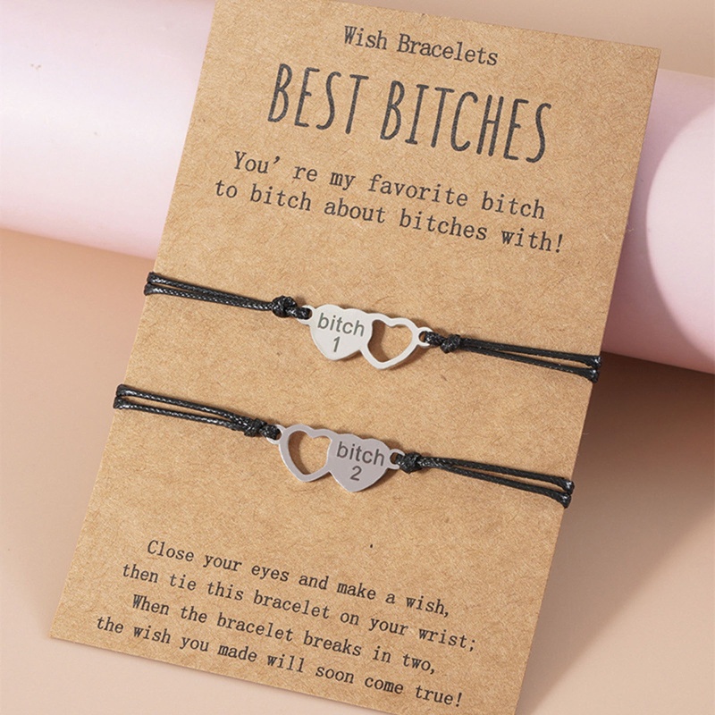 Bộ 2 Vòng Tay Dây Thừng Mặt Khắc Chữ Thời Trang Cho Chị Em Gái