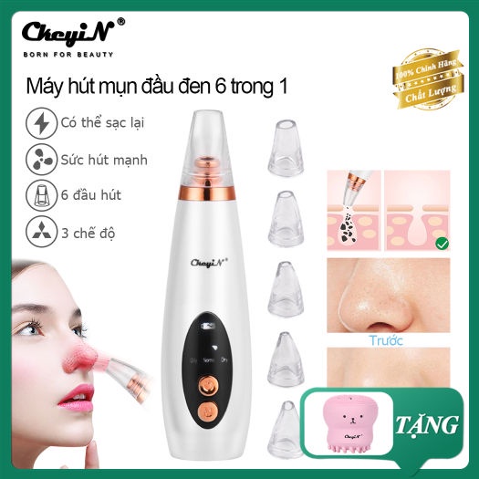 Máy hút mụn đầu đen - Hút mụn cám - Dụng cụ làm sạch lỗ chân lông, 6 đầu hút siêu mạnh, loại bỏ mụn đầu đen và bã nhờn