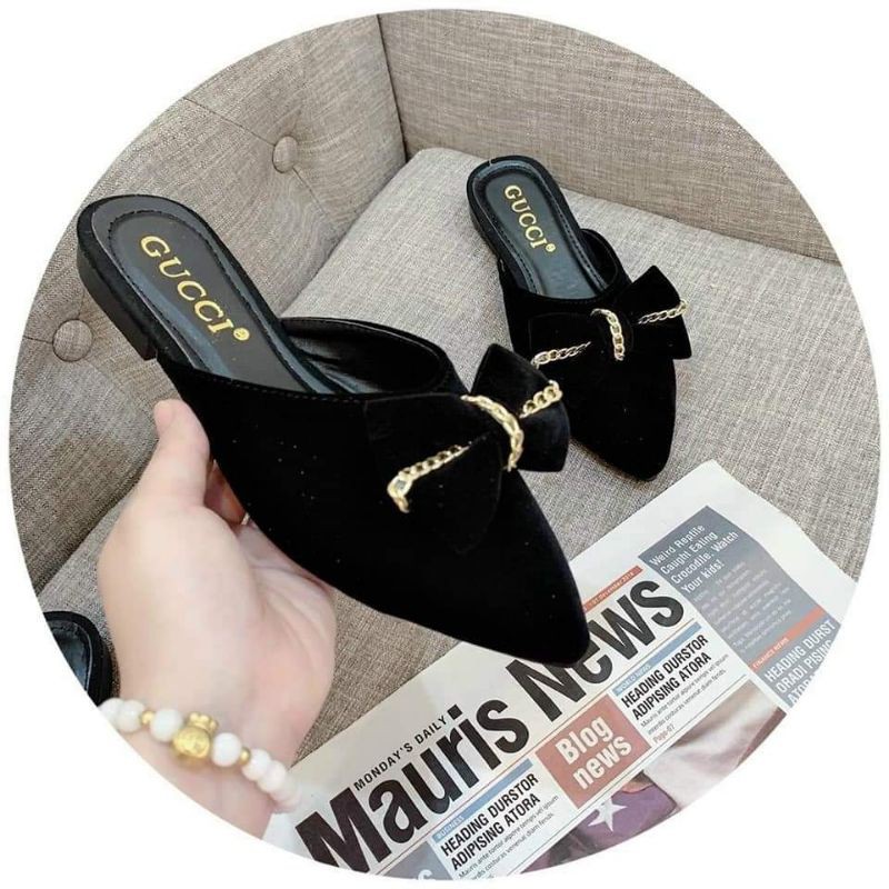 Sục Nhung Nơ xích- Giầy nữ xinh-sục nữ xinh(hình thật)