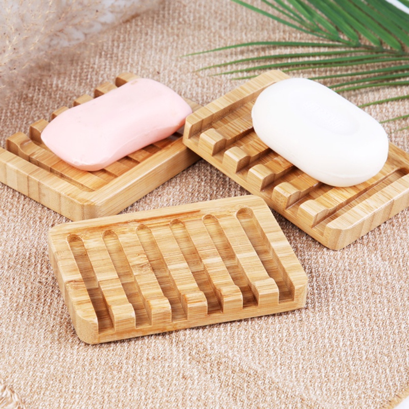 Bộ 2 Giá Đỡ Xà Phòng Bằng Tre Có Rãnh Thoát Nước Tiện Dụng