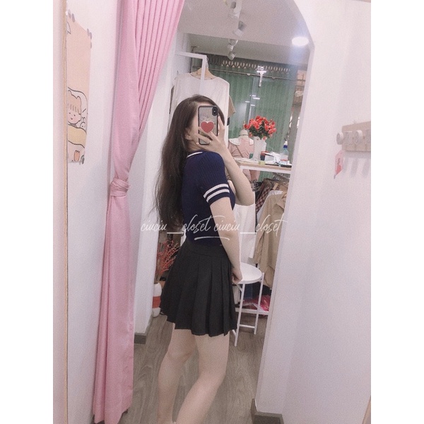 Áo Polo Crop Cổ Gập Chạy Viền Hàng Quảng Châu (Sẵn)