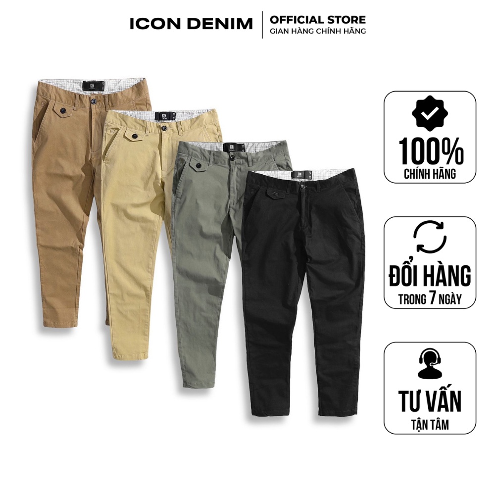 Quần Kaki Nam ICON DENIM form ôm Slim-fit Basic W ID Logo QKEC0001