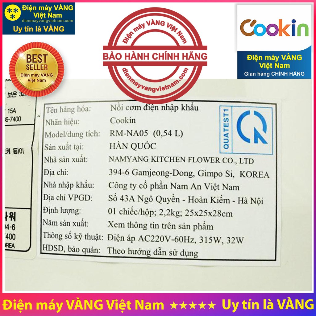 Nồi cơm điện Hàn Quốc Cookin RM-NA05 0.54 Lít, RM-NA10 1.0 Lít - Hàng chính hãng