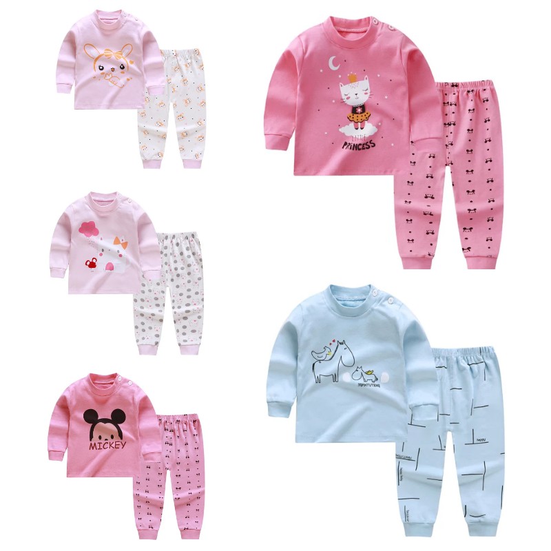 Cartoon Cotton Girl Underwear and pyjamas Baby Clothing Set Đồ Ngủ 2 Món Bằng Cotton Cho Bé Gái 1-6 Tuổi