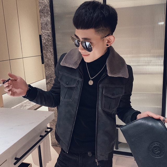 ÁO KHOÁC DA LỘN CHO NAM DÁNG BOMBER CHỈ LỘ CAO CẤP