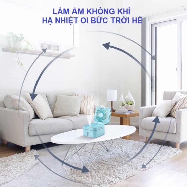Quạt Mini Phun Sương Để Bàn Gấp Gọn Magic Cube 3 Chế Độ Mát, Đèn Ngủ Siêu Tiện Dụng, Tự Động Tạo Ẩm Trong 3H Cao Cấp