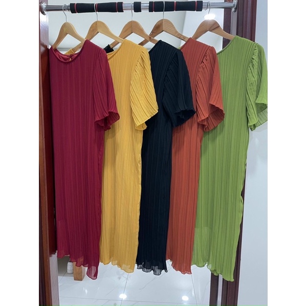 [Hàng đẹp]Đầm dập ly dáng suông tay ngắn bầu bí bon chen thoải mái-hình thật. alohashop91