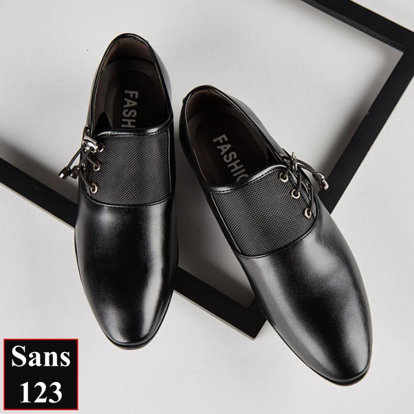 🌻 Giày tây nam mũi tròn Sans123 giầy da công sở màu đen nâu vàng đẹp độc lạ cỡ size 37 38 39 40 41 42 43 44 45 46 47 48