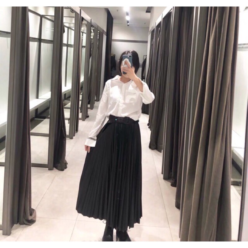 CHÂN VÁY MIDI DẬP LY LƯNG CAO ZARA KÈM BELT
