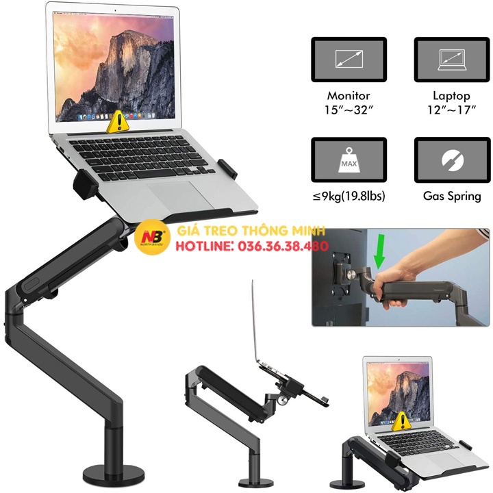 Tay Giá Treo Đỡ Laptop - Macbook - Ipad 12 - 17 Inch / Màn Hình Máy Tính 17 - 32 Inch / Hợp Kim Nhôm Cao Cấp OZ 1S