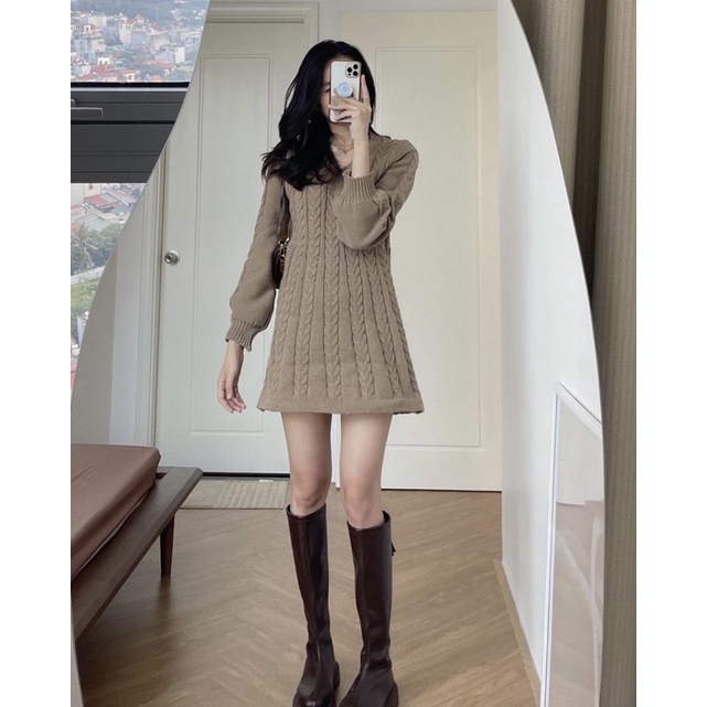 Váy len thừng cổ V dáng ngắn, Váy len nữ cực ấm hàng cao cấp - Xưởng May Hạnh Hồng | BigBuy360 - bigbuy360.vn