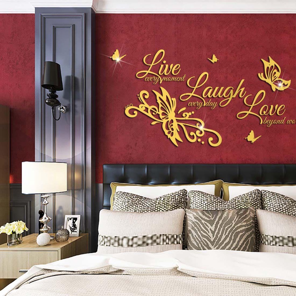 Miếng Dán Tường Trang Trí Hình Bướm / Live Laugh Bằng Acrylic Tráng Gương Nghệ Thuật