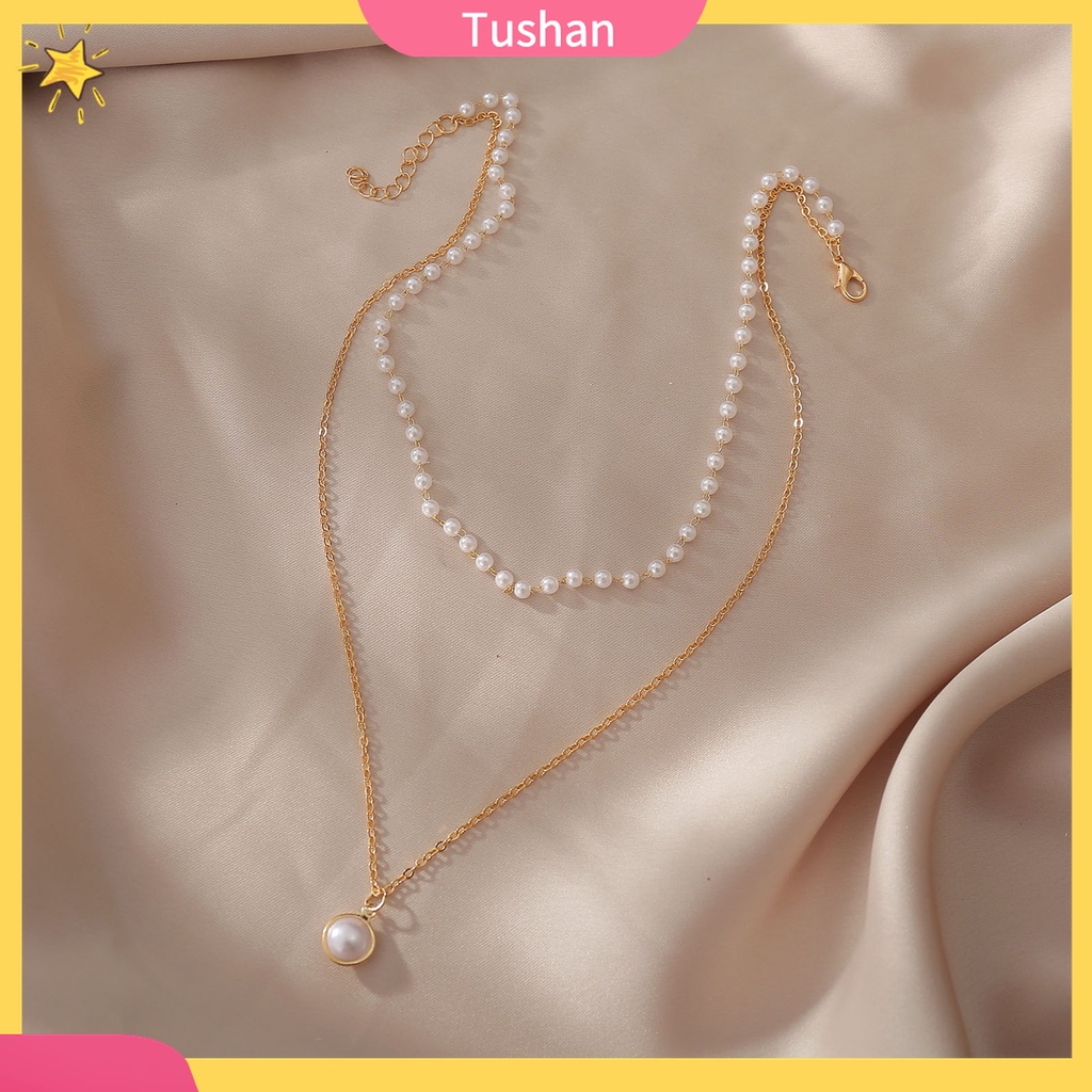 Vòng cổ Hai Lớp Bằng Hợp Kim Đính Ngọc Trai Đơn Giản