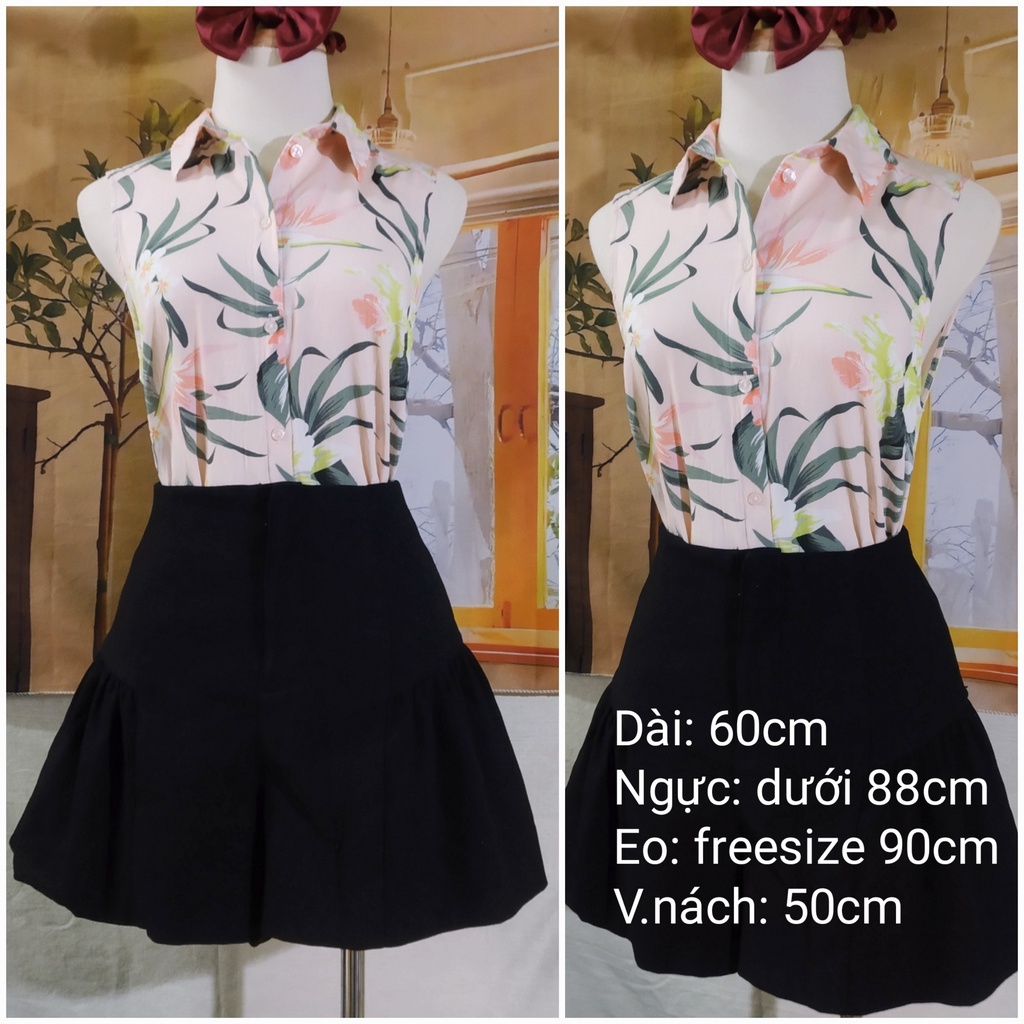 |2hand| Áo sơ mi 3 lỗ cotton lụa nhật Divided HM họa tiết hoa lá