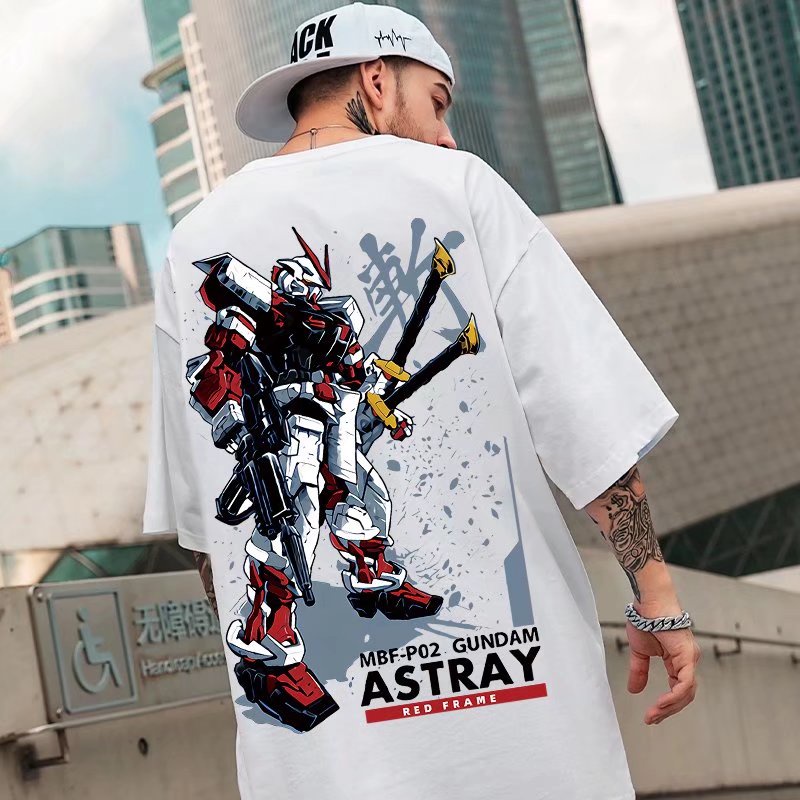 Áo Thun Tay Ngắn Dáng Rộng In Hình Gundam Phong Cách Hồng Kông Size M-8XL Cho Nam