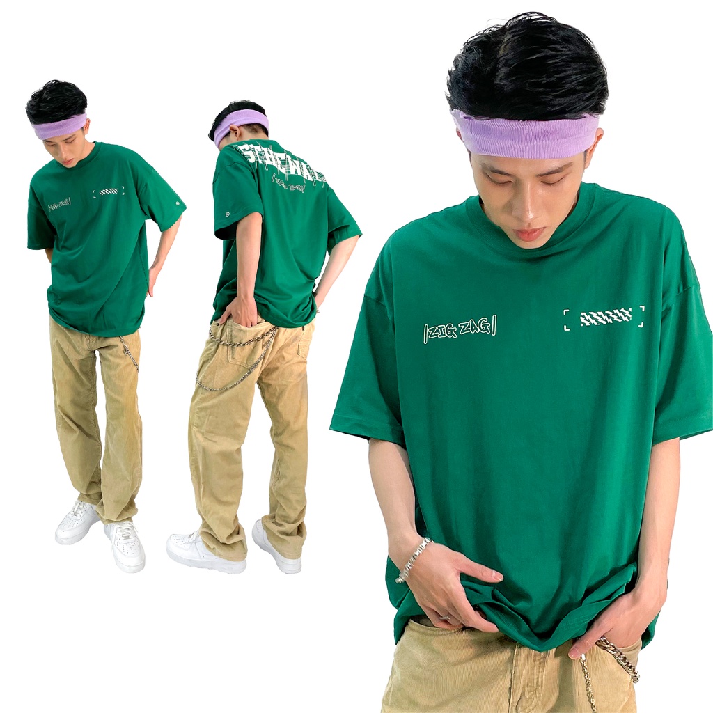 5THEWAY® /public icon/ LETTER DROP SHOULDER TEE™ in GREEN aka Áo Thun Tay Ngắn Xanh Lá