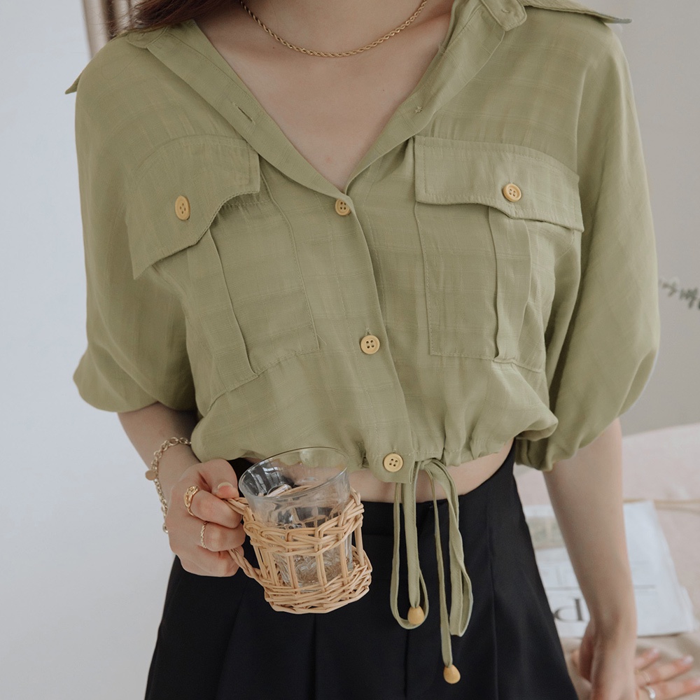 Áo sơ mi kẻ sọc thắt nơ eo nữ Air Space Lady 2211821020