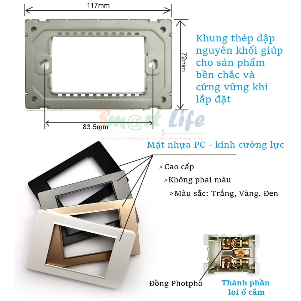 Ổ cắm mặt kính cường lực cao cấp kết hợp sạc USB 5V 2.1A