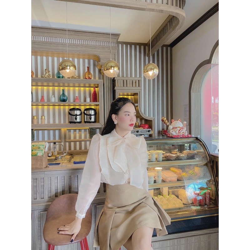 Áo sơmi tơ organza xếp ly cao cấp Ruby