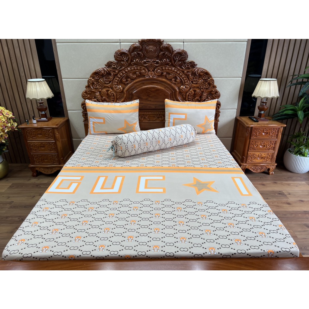 Bộ Ga Gối thun Hàn quốc 3D vạn phát Mẫu gấu gucxi