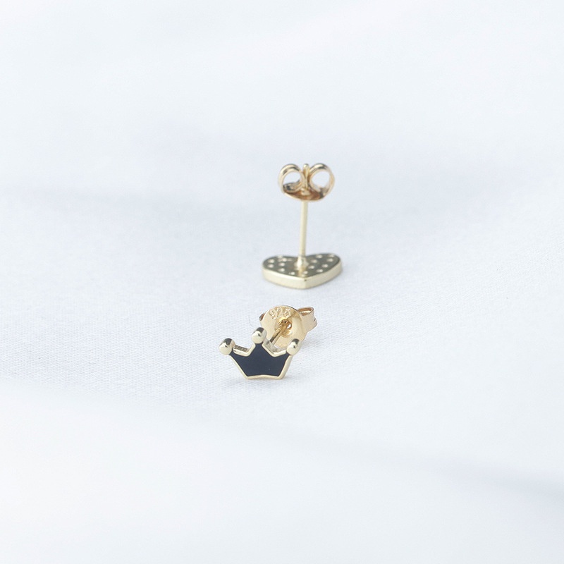 Bông Tai Hình Vương Miện / Trái Tim / Vương Miện Mini Màu Đen Đơn Giản Thời Trang Cho Nữ