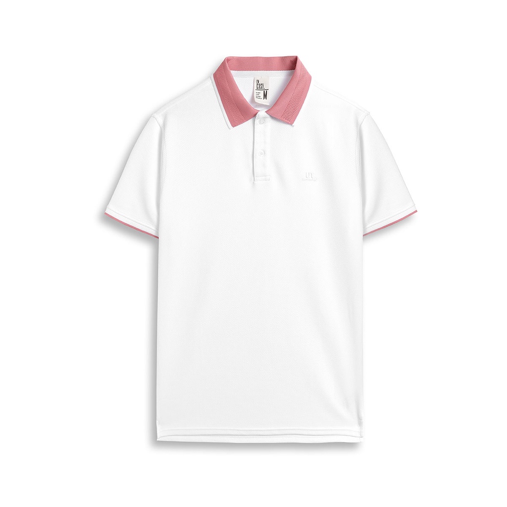 Lunisolar - Áo Thun Có Cổ ( Polo) Cao Cấp (Premium) - Form Regular - Trắng Phổi Cổ Hồng