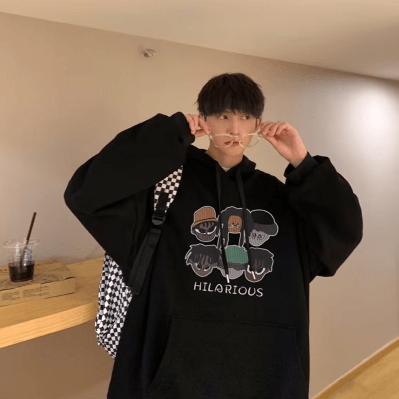 Áo Hoodie Thể Thao Dáng Rộng In Họa Tiết Hoạt Hình Phong Cách Hip Hop Đường Phố Hàn Quốc Cho Nam