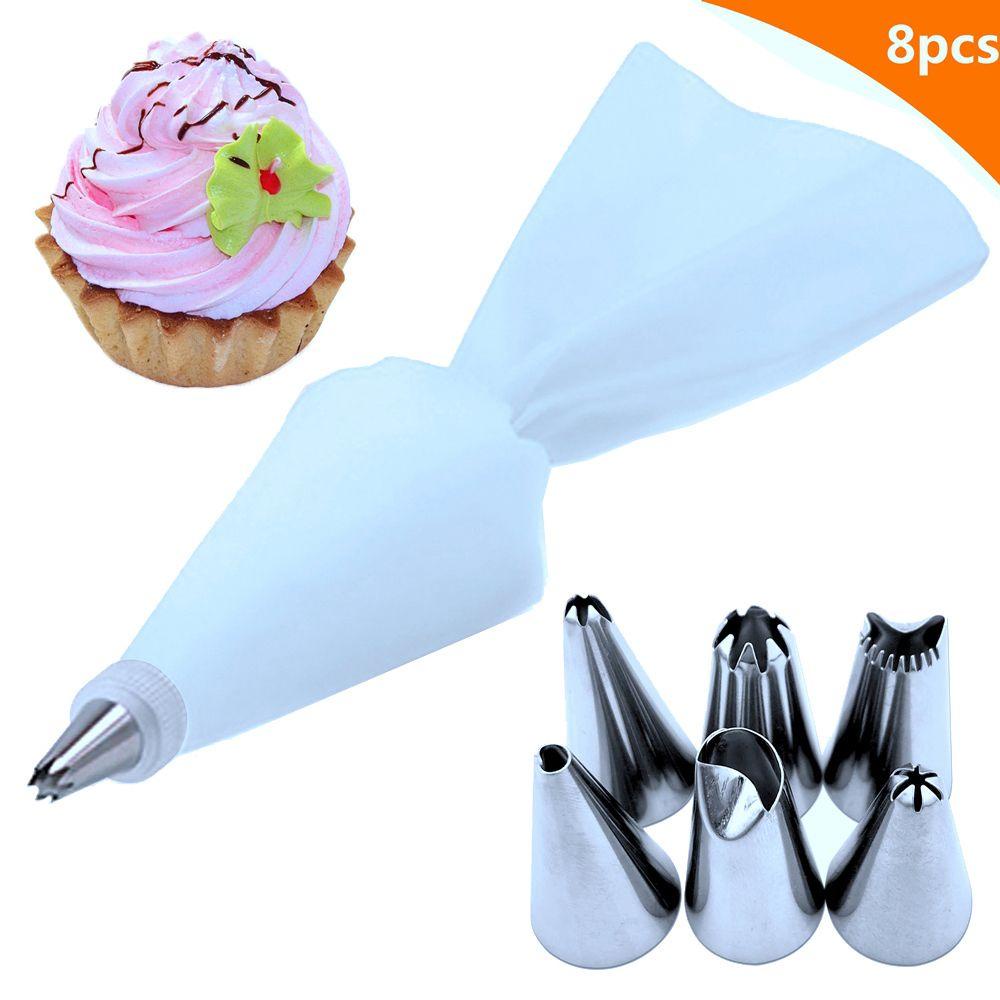 Bộ 6 Đuôi Bắt Bông Kem Bằng Thép Không Gỉ Kèm Túi Bắt Bông Kem Trang Trí Bánh