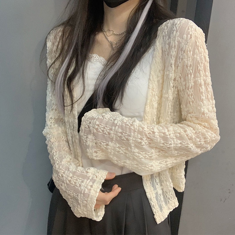 Áo khoác cardigan bằng vải ren xuyên thấu 2021