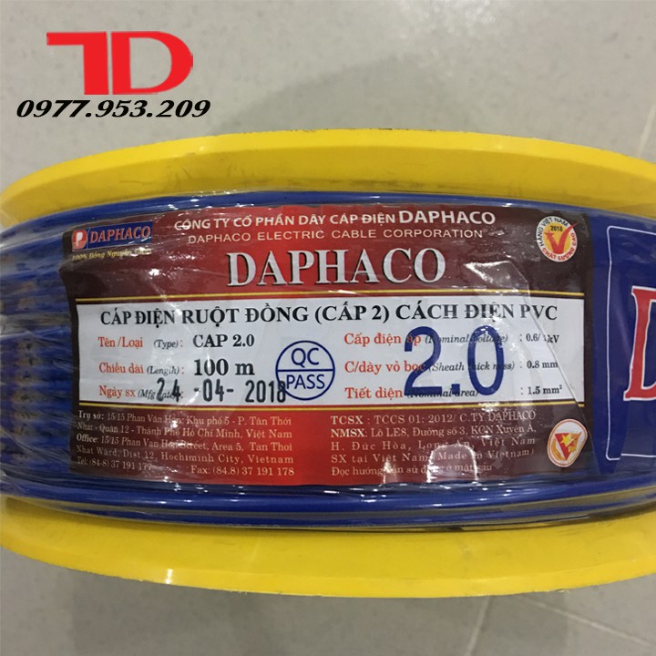 DÂY ĐIỆN ĐƠN DAPHACO 2.0 - 100 MÉT