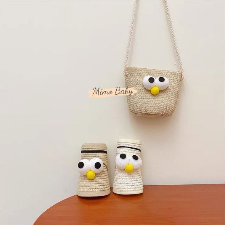 Túi cói đeo chéo họa tiết mắt chim dễ thương cho bé gái TC08 Mimo Baby