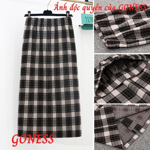 Chân váy midi Goness lưng cao hoạ tiết kẻ sọc phong cách Retro Hàn Quốc | BigBuy360 - bigbuy360.vn