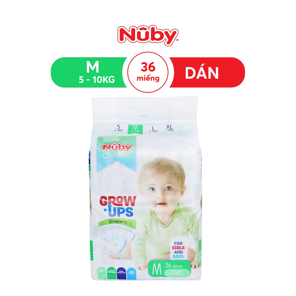 Tã/Bỉm Dán Nuby loại mới, chính hãng S40/M36/L34