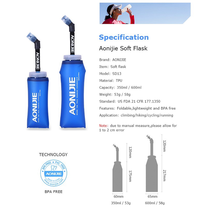 Bình nước thể thao AONIJIE SD13 350ML 600ML có ống hút cao cấp tiện dụng