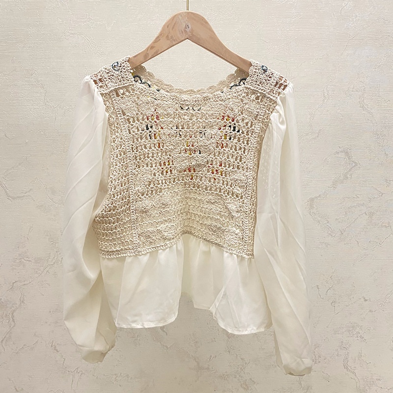 Áo Kiểu Chiffon Tay Dài Cổ Tròn Phong Cách Pháp Thời Trang Đi Biển Cho Nữ